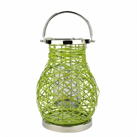 Northlight Seasonal Modern Green Decorative Woven Iron Pillar Candle Lantern with Glass Hurricane 31580083